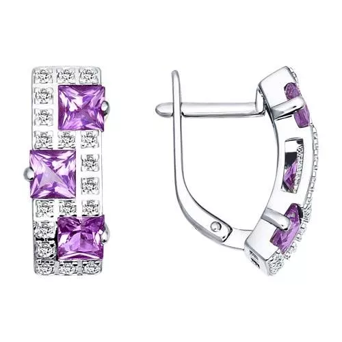 Серьги из серебра с аметистами и фианитами