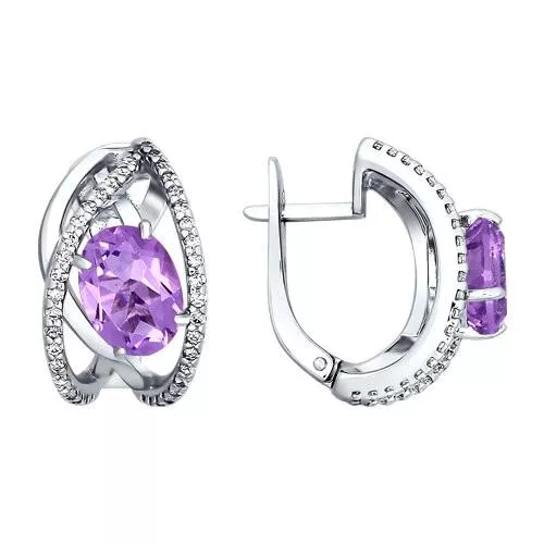 Серьги из серебра с аметистами и фианитами