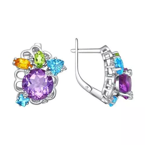 Серьги из серебра с миксом камней