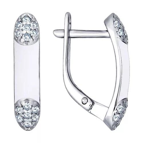 Серьги из серебра с эмалью с фианитами