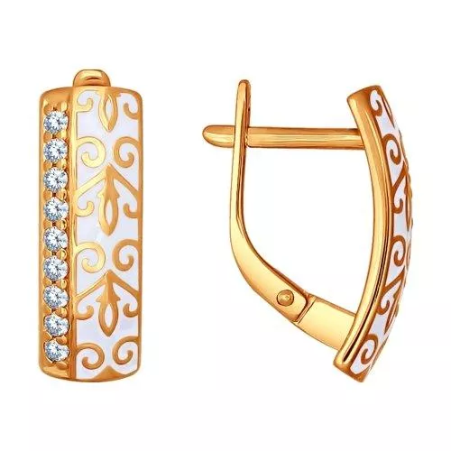 Серьги из золочёного серебра с эмалью с фианитами