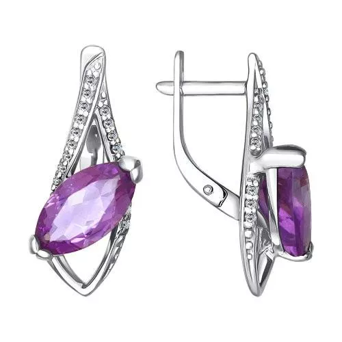 Серьги из серебра с аметистами и фианитами