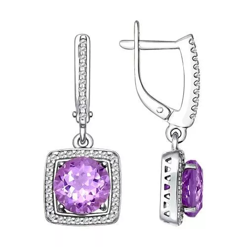 Серьги из серебра с аметистами и фианитами