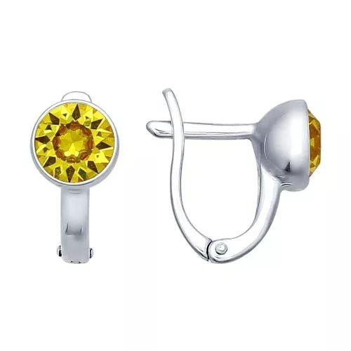 Серьги из серебра с жёлтыми кристаллами swarovski