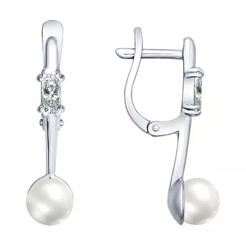Серьги из серебра с жемчугом и фианитами