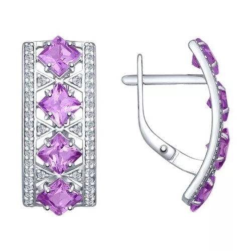 Серьги из серебра с аметистами и фианитами