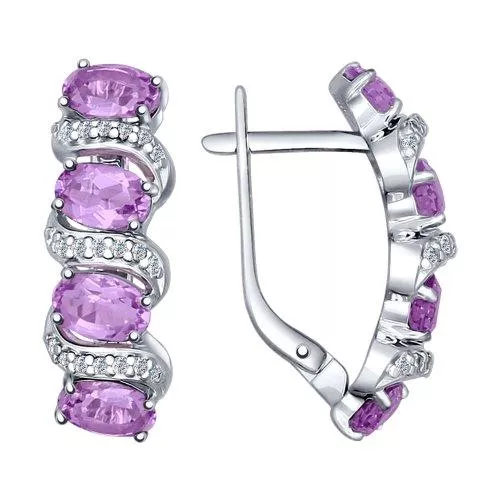Серьги из серебра с аметистами и фианитами