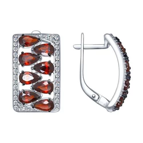 Серьги из серебра с гранатами и фианитами