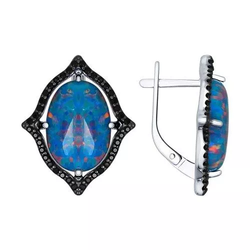 Серьги из серебра с чёрными фианитами