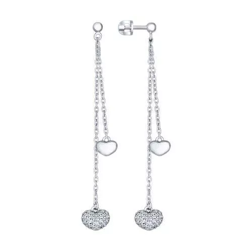 Серьги длинные из серебра с фианитами