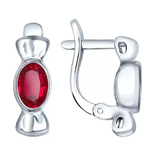 Серьги из серебра с красными фианитами