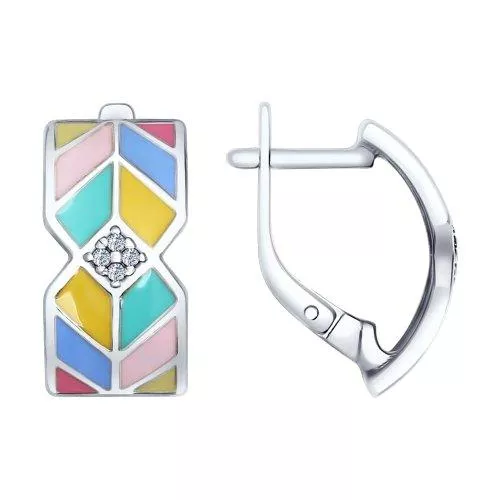 Серьги из серебра с эмалью и фианитами