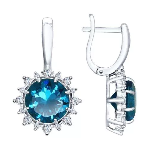 Серьги из серебра с ситаллами и фианитами