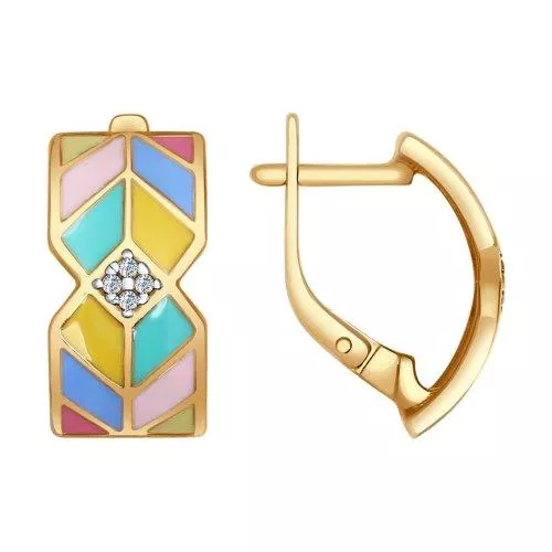 Серьги из серебра с эмалью и фианитами