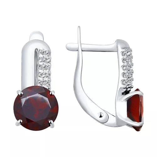 Серьги из серебра с гранатами и фианитами