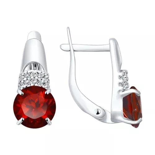 Серьги из серебра с гранатами и фианитами