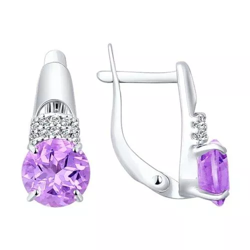 Серьги из серебра с аметистами и фианитами