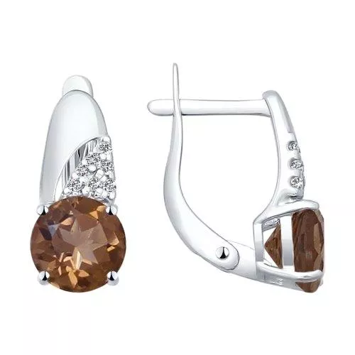 Серьги из серебра с раухтопазами и фианитами