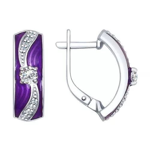 Серьги из серебра с эмалью и фианитами