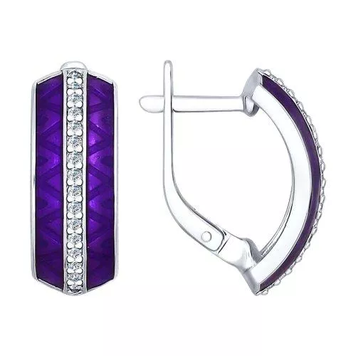 Серьги из серебра с эмалью и фианитами