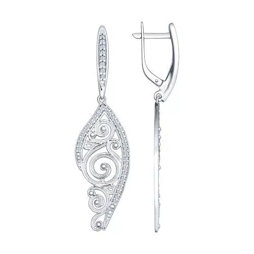 Серьги длинные из серебра с фианитами