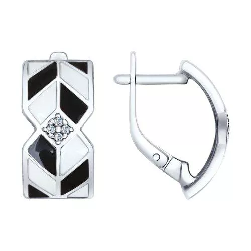 Серьги из серебра с эмалью и фианитами
