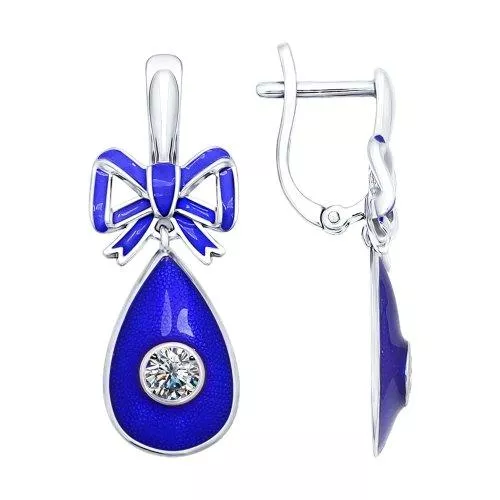 Серьги из серебра с эмалью с фианитами