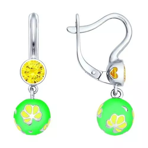 Серьги из серебра с эмалью с жёлтыми фианитами