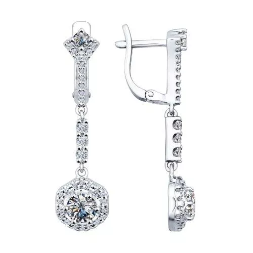 Серьги длинные из серебра с фианитами