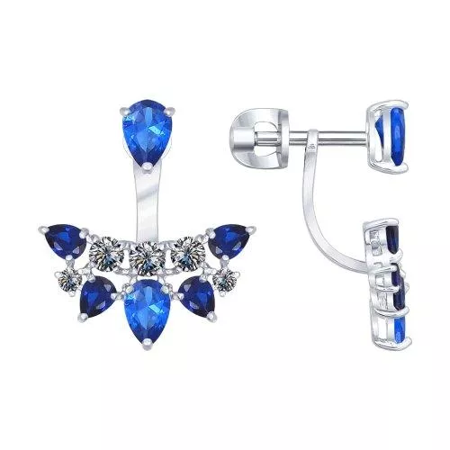 Серьги из серебра с синими фианитами