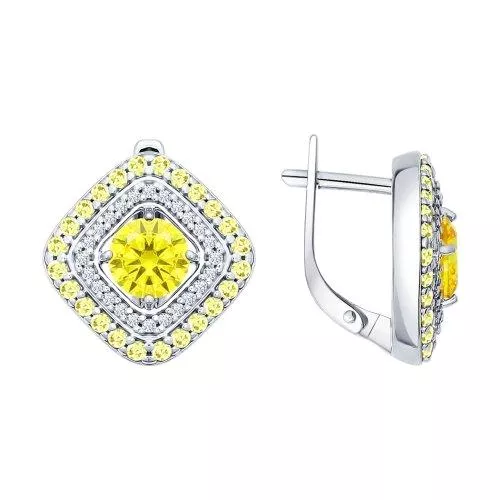 Серьги из серебра с жёлтыми фианитами
