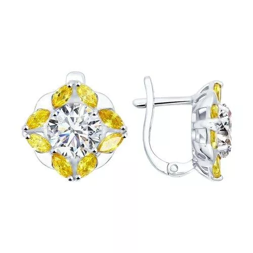Серьги из серебра с жёлтыми фианитами