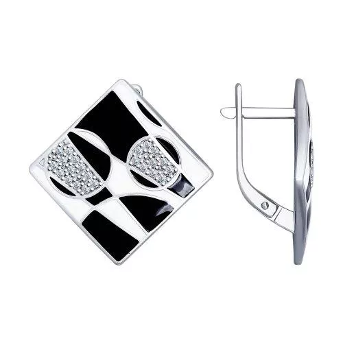 Серьги из серебра с эмалью и фианитами