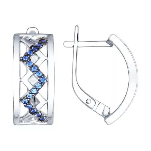 Серьги из серебра с синими фианитами