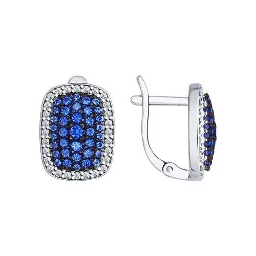 Серьги из серебра с синими фианитами