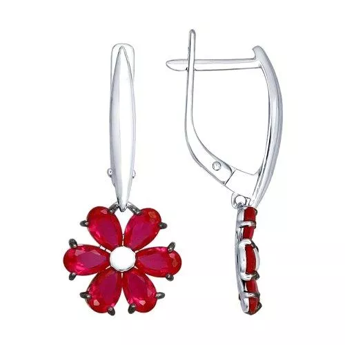 Серьги из серебра с корундами рубиновыми (синт.)