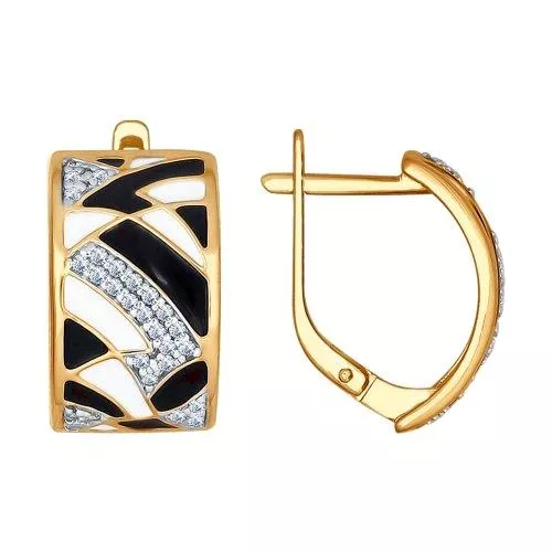 Серьги из золочёного серебра с эмалью и фианитами