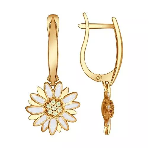 Серьги из золочёного серебра с эмалью с жёлтыми фианитами