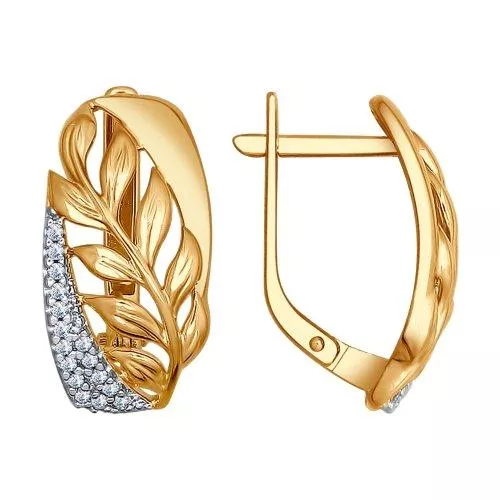 Серьги из золочёного серебра с фианитами