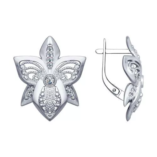 Серьги из серебра с фианитами