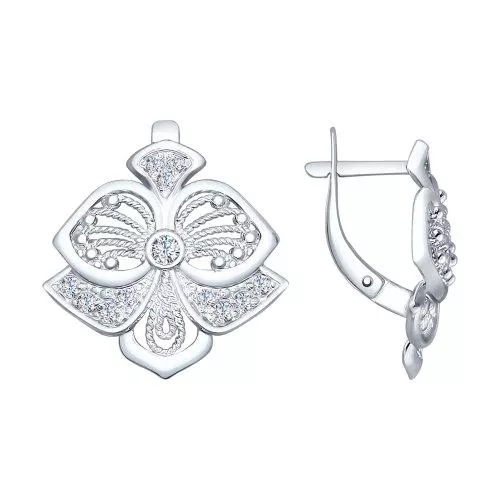 Серьги из серебра с фианитами