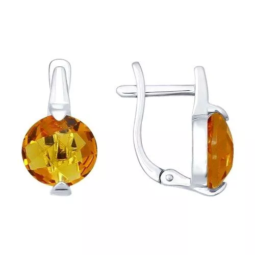 Серьги из серебра с жёлтыми стеклянными вставками