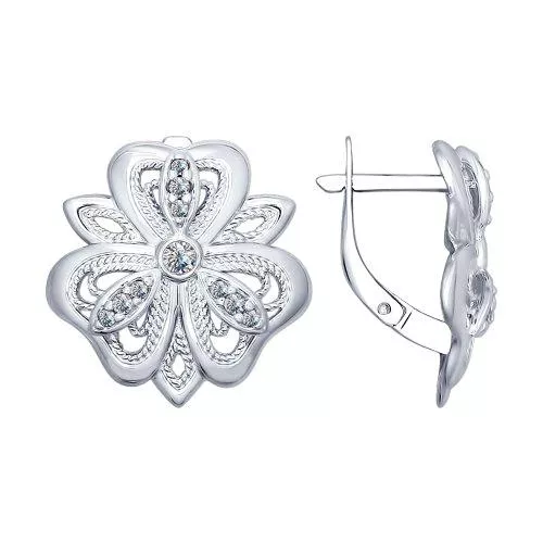 Серьги из серебра с фианитами