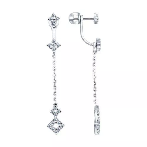 Серьги-трансформеры из серебра с фианитами