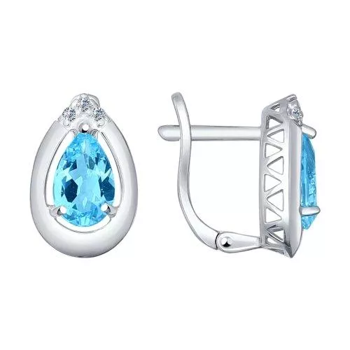 Серьги из серебра с топазами и фианитами