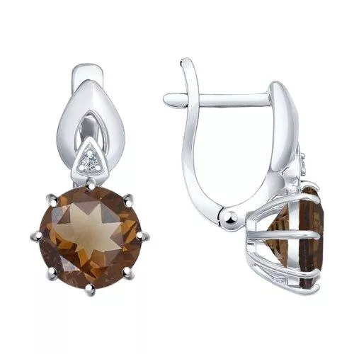 Серьги из серебра с раухтопазами и фианитами