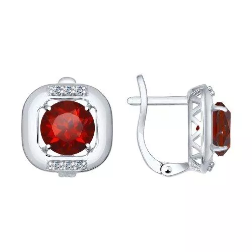 Серьги из серебра с гранатами и фианитами