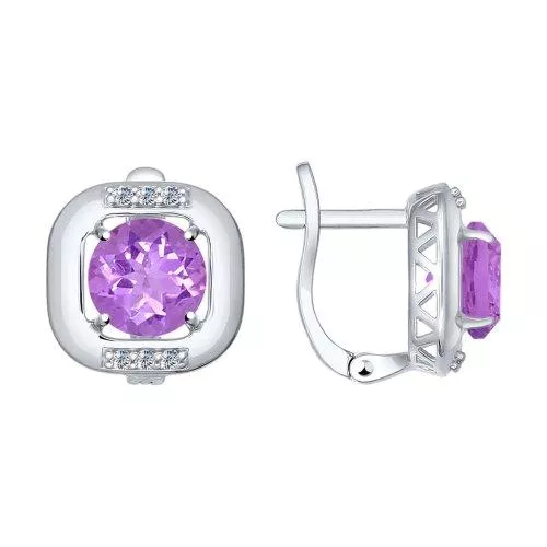 Серьги из серебра с аметистами и фианитами