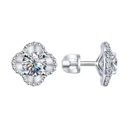 Серьги-пусеты из серебра с фианитами