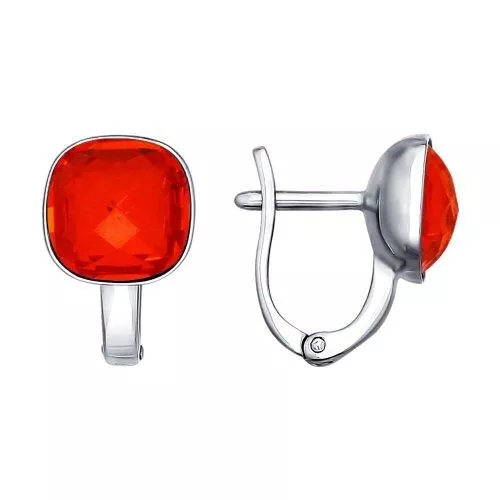 Серьги из серебра с оранжевыми кристаллами Swarovski